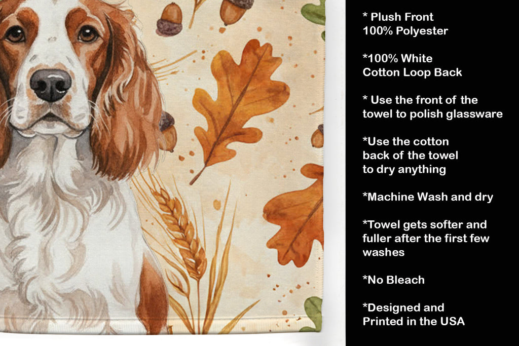 Welsh Springer Spaniel Heirloom Fall Kitchen Towel Velour Plush Front and Cotton Loop Back Machine Washable