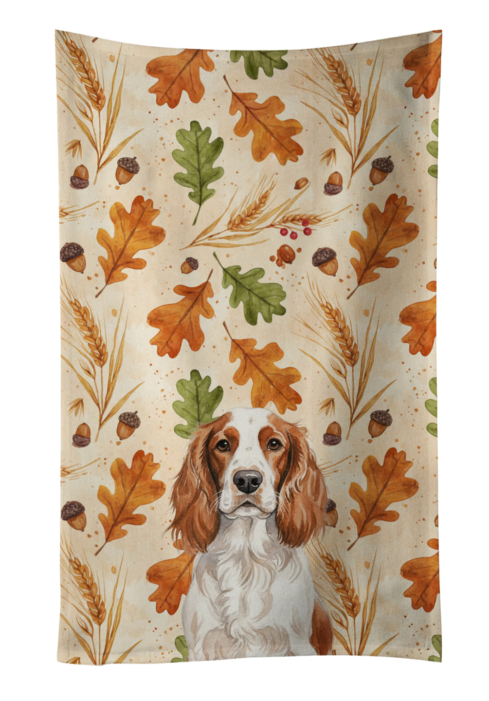 Welsh Springer Spaniel Heirloom Fall Kitchen Towel Velour Plush Front and Cotton Loop Back Machine Washable