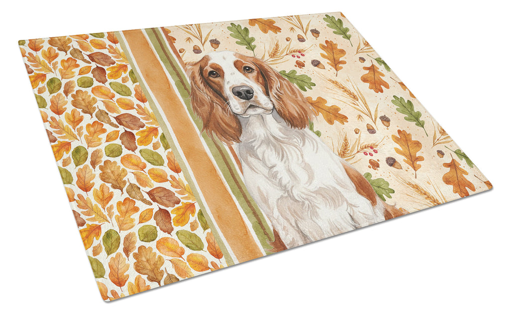 Welsh Springer Spaniel Heirloom Fall Cutting Board Tempered Glass Kitchen Cutting Surface, Heat Resistant Chopping, Non-Slip Feet, Food Prep & Serving