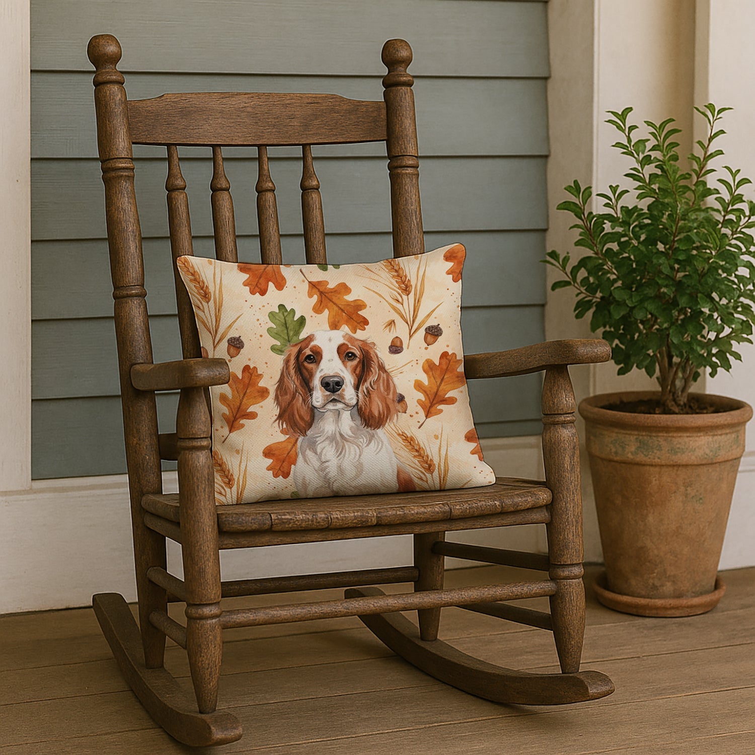 Welsh Springer Spaniel Heirloom Fall Decorative Throw Pillow 18x18 Indoor Outdoor Accent Cushion, Fabric Cover with Insert for Sofa, Bed, Porch & Living Room