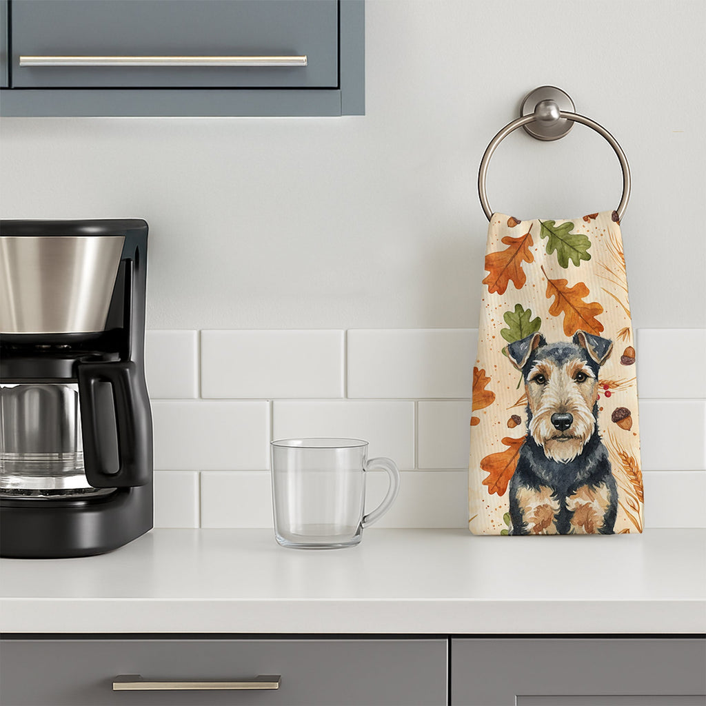 Welsh Terrier Heirloom Fall Kitchen Towel Velour Plush Front and Cotton Loop Back Machine Washable
