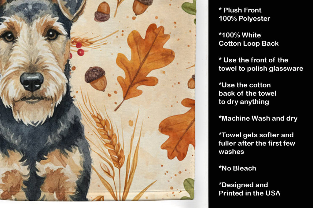 Welsh Terrier Heirloom Fall Kitchen Towel Velour Plush Front and Cotton Loop Back Machine Washable