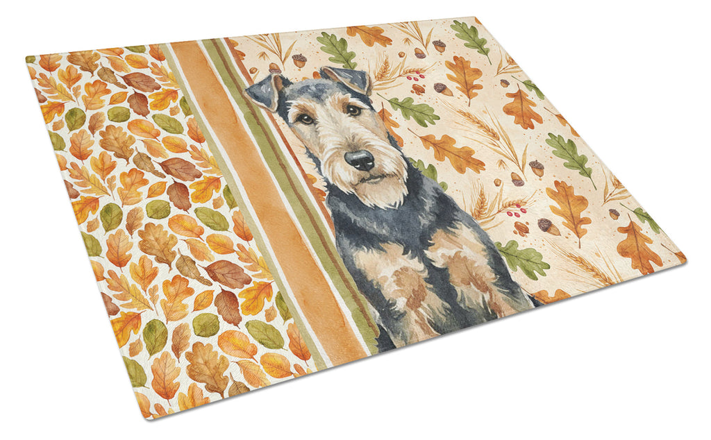 Welsh Terrier Heirloom Fall Cutting Board Tempered Glass Kitchen Cutting Surface, Heat Resistant Chopping, Non-Slip Feet, Food Prep & Serving