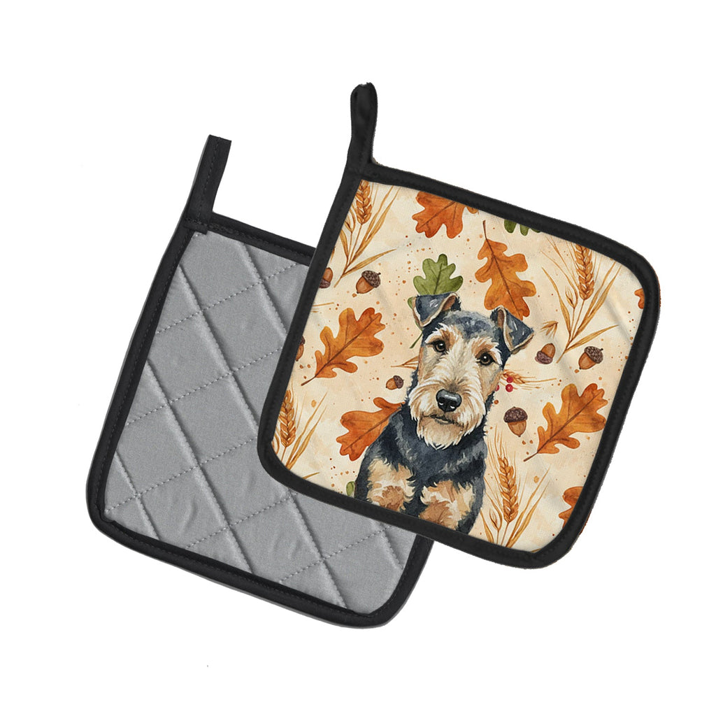 Welsh Terrier Heirloom Fall Pot Holder Set of 2 Heat Resistant Quilted Hot Pads 7.5 x 7.5 Inch, Insulated Kitchen Trivets for Cooking & Baking