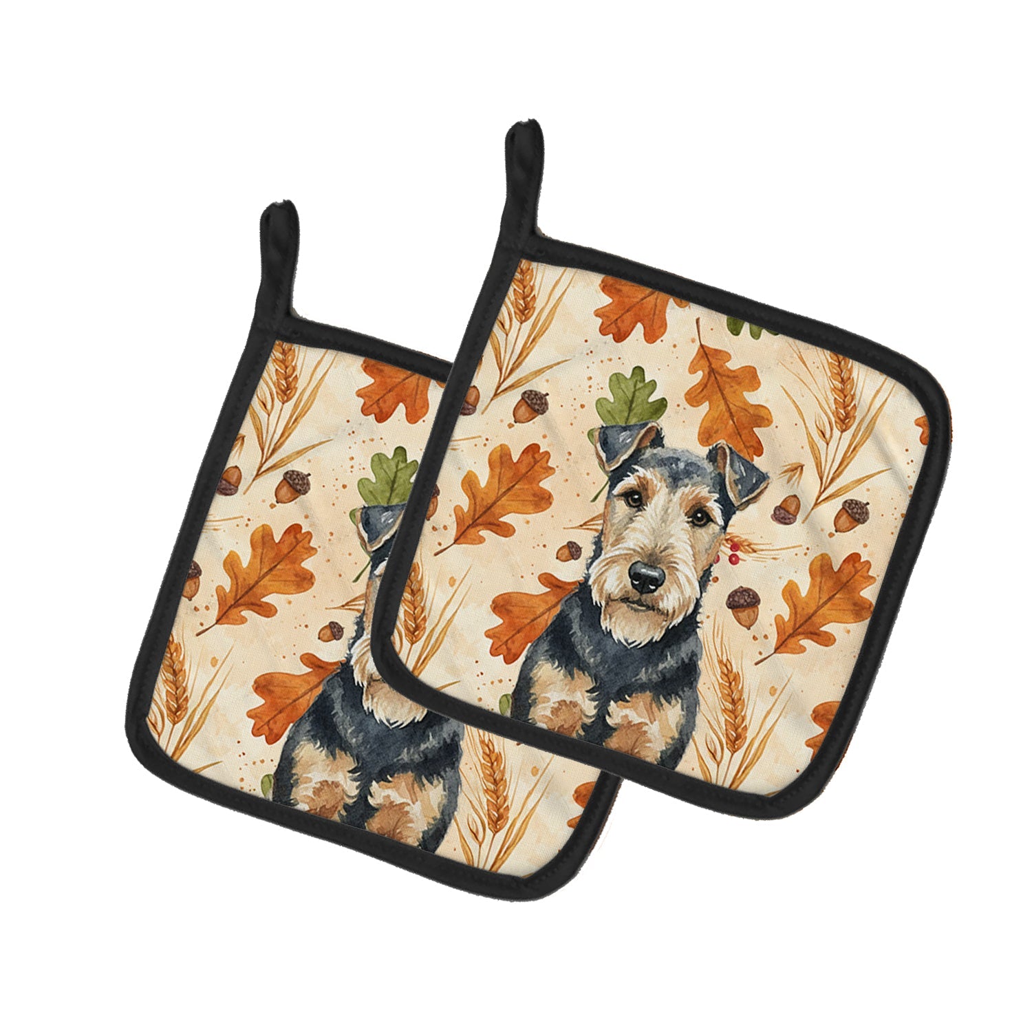 Welsh Terrier Heirloom Fall Pot Holder Set of 2 Heat Resistant Quilted Hot Pads 7.5 x 7.5 Inch, Insulated Kitchen Trivets for Cooking & Baking