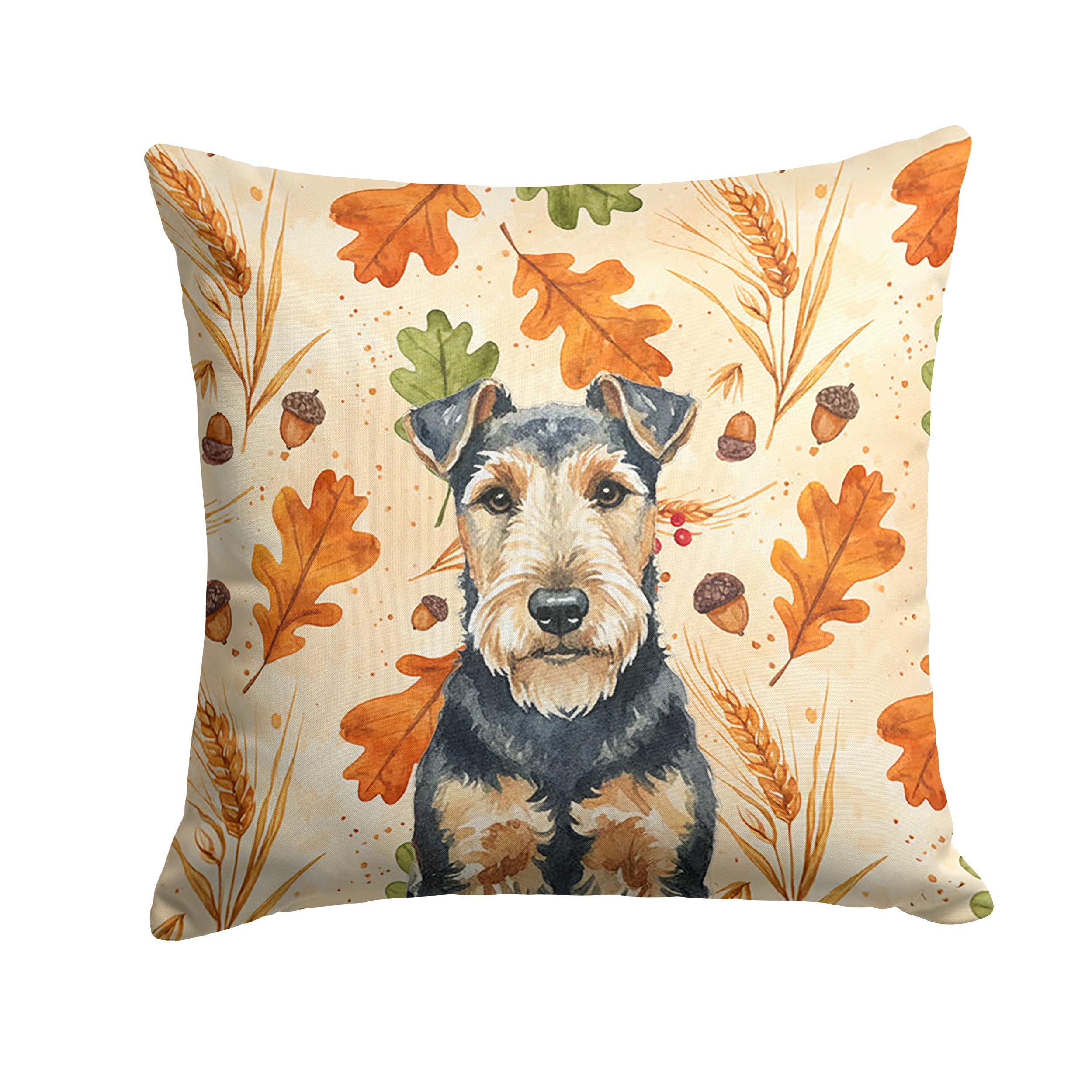 Welsh Terrier Heirloom Fall Decorative Throw Pillow 14x14 Indoor Outdoor Accent Cushion, Fabric Cover with Insert for Sofa, Bed, Porch & Living Room