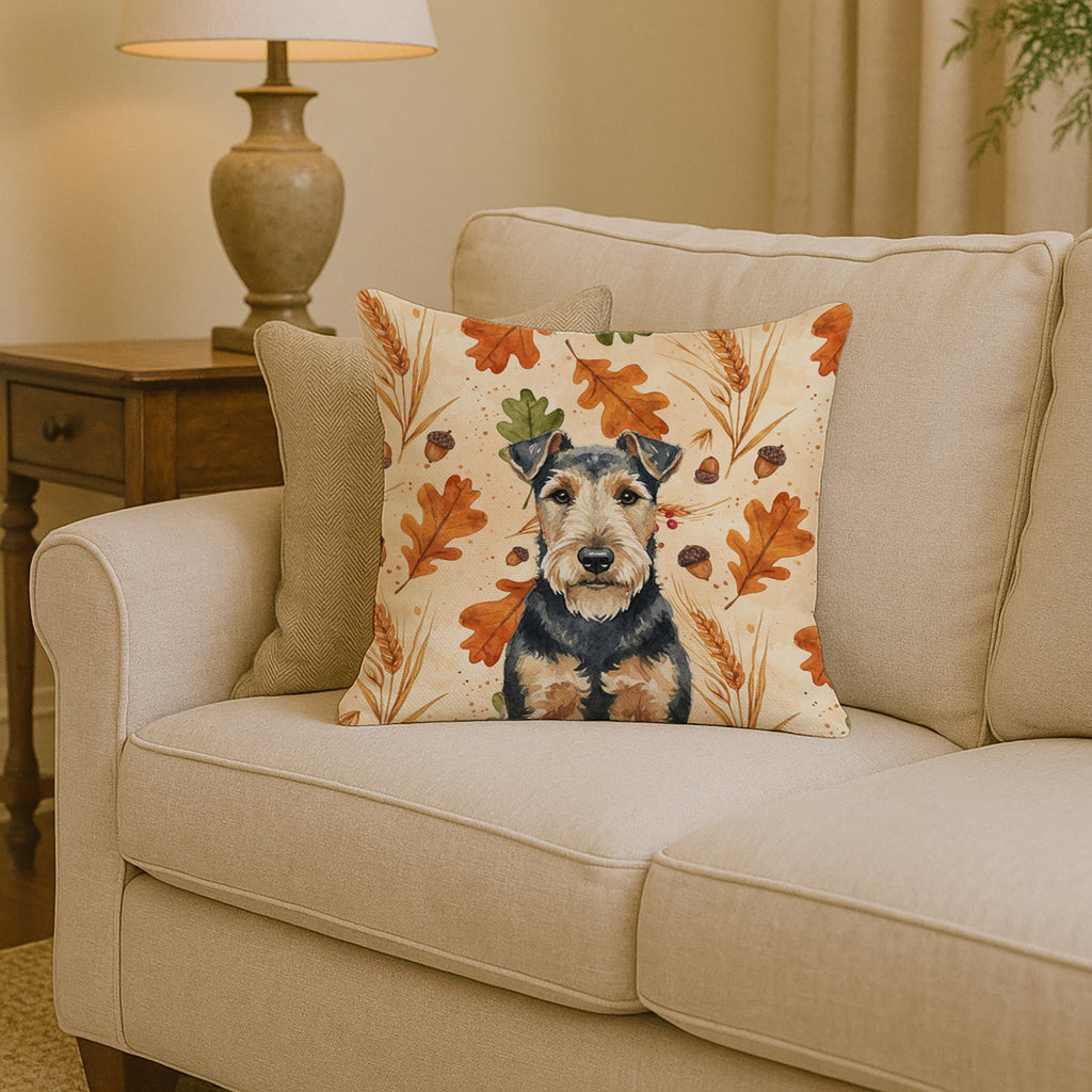 Welsh Terrier Heirloom Fall Decorative Throw Pillow 14x14 Indoor Outdoor Accent Cushion, Fabric Cover with Insert for Sofa, Bed, Porch & Living Room