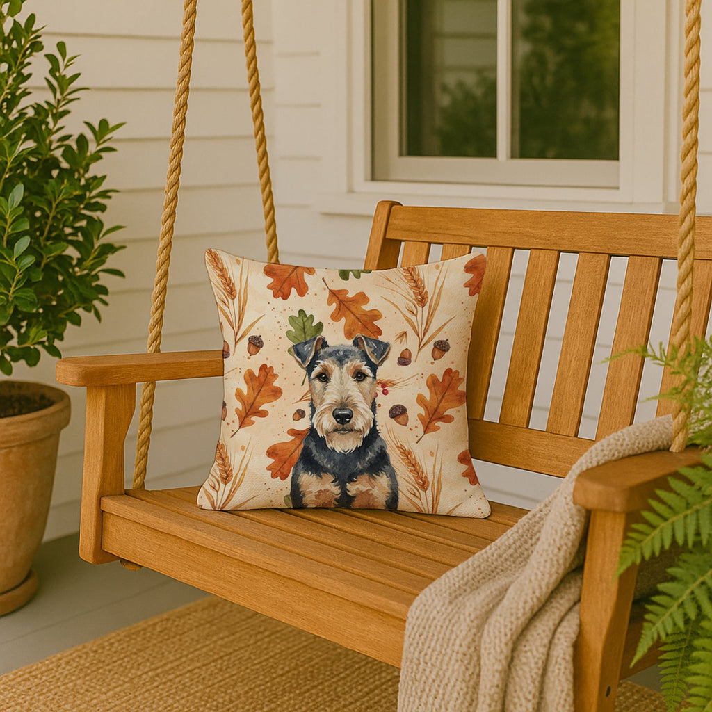 Welsh Terrier Heirloom Fall Decorative Throw Pillow 18x18 Indoor Outdoor Accent Cushion, Fabric Cover with Insert for Sofa, Bed, Porch & Living Room