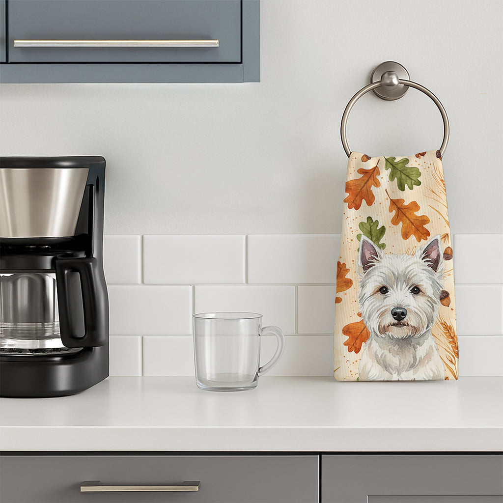 Westie Heirloom Fall Kitchen Towel Velour Plush Front and Cotton Loop Back Machine Washable