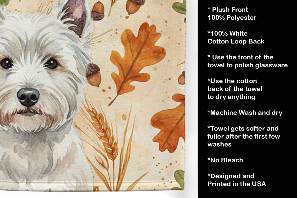 Westie Heirloom Fall Kitchen Towel Velour Plush Front and Cotton Loop Back Machine Washable