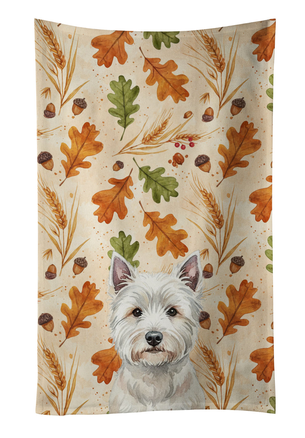 Westie Heirloom Fall Kitchen Towel Velour Plush Front and Cotton Loop Back Machine Washable