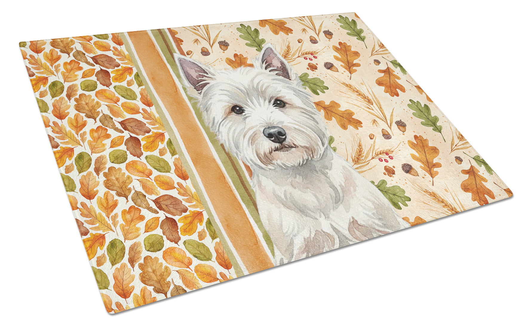 Westie Heirloom Fall Cutting Board Tempered Glass Kitchen Cutting Surface, Heat Resistant Chopping, Non-Slip Feet, Food Prep & Serving