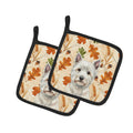 Westie Heirloom Fall Pot Holder Set of 2 Heat Resistant Quilted Hot Pads 7.5 x 7.5 Inch, Insulated Kitchen Trivets for Cooking & Baking