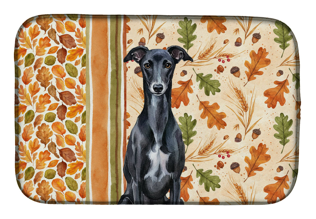 Black Whippet Heirloom Fall Dish Drying Mat Absorbent Dish Drying Mat Pad for Kitchen Counter Dish Drainer Mat for Countertop, 14 x 21", Multicolor