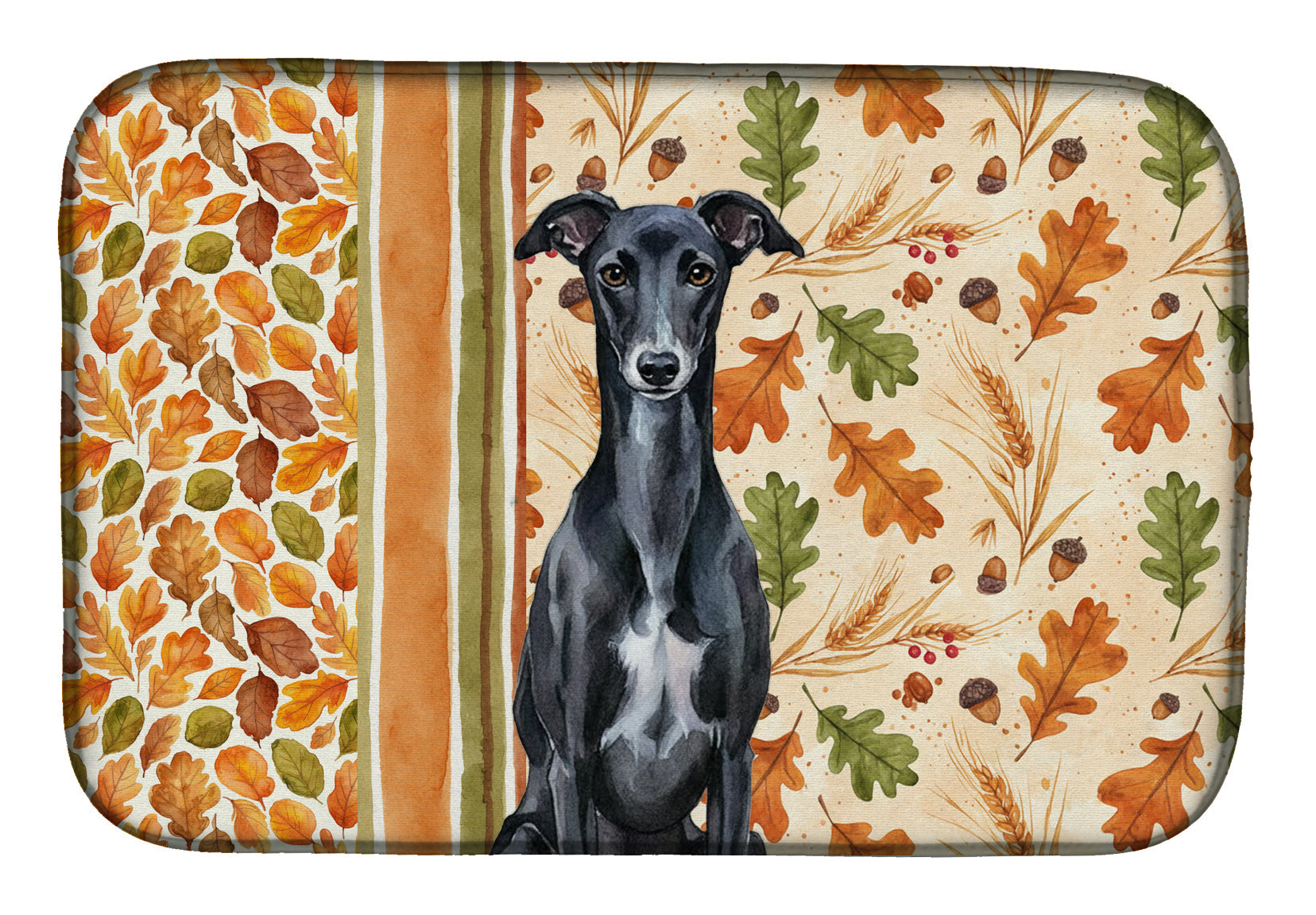 Black Whippet Heirloom Fall Dish Drying Mat Absorbent Dish Drying Mat Pad for Kitchen Counter Dish Drainer Mat for Countertop, 14 x 21", Multicolor