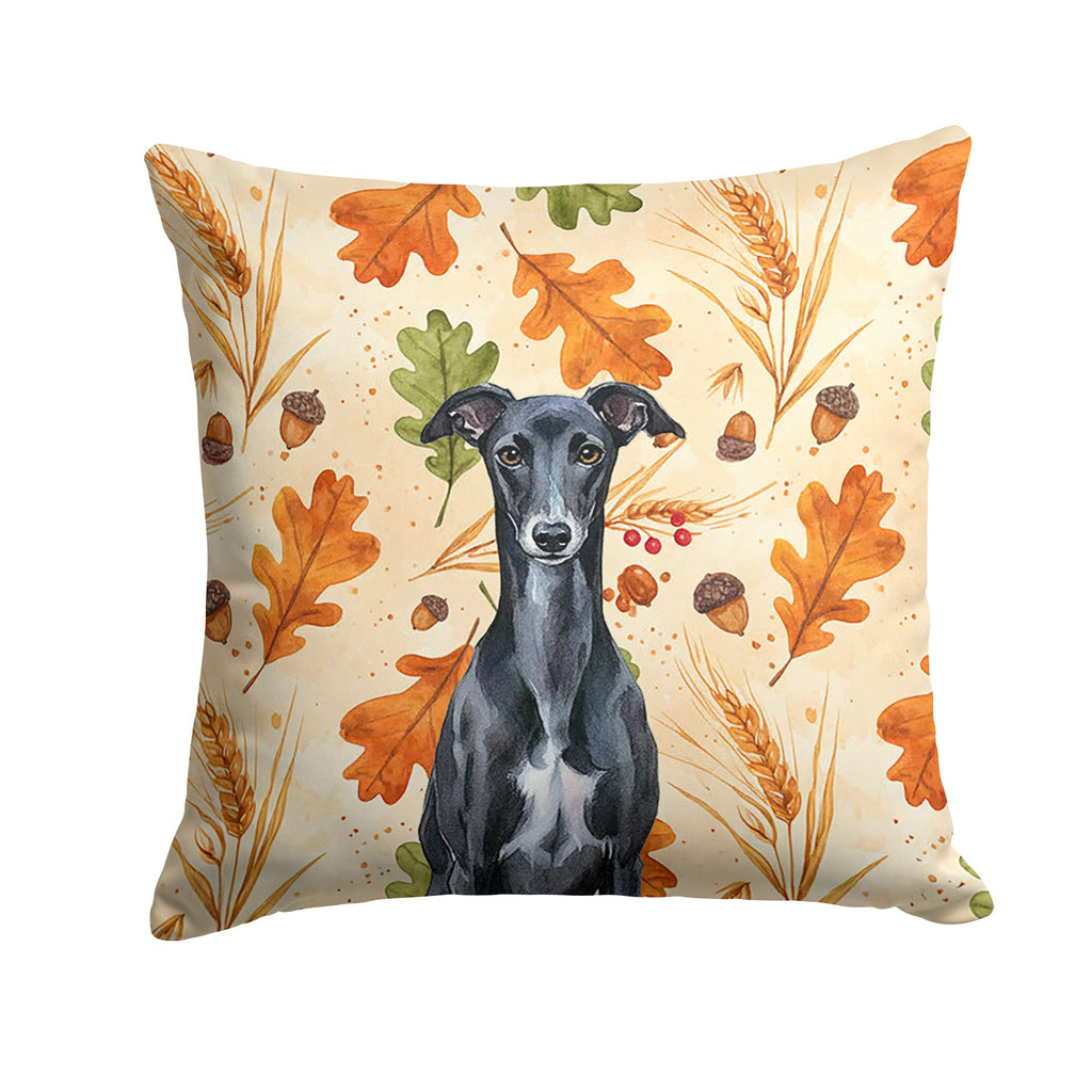 Black Whippet Heirloom Fall Decorative Throw Pillow 14x14 Indoor Outdoor Accent Cushion, Fabric Cover with Insert for Sofa, Bed, Porch & Living Room
