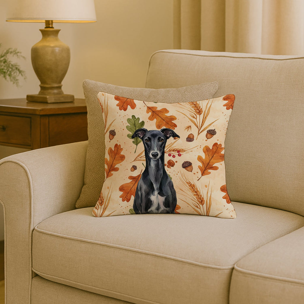 Black Whippet Heirloom Fall Decorative Throw Pillow 18x18 Indoor Outdoor Accent Cushion, Fabric Cover with Insert for Sofa, Bed, Porch & Living Room
