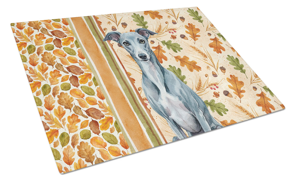 Blue Whippet Heirloom Fall Cutting Board Tempered Glass Kitchen Cutting Surface, Heat Resistant Chopping, Non-Slip Feet, Food Prep & Serving