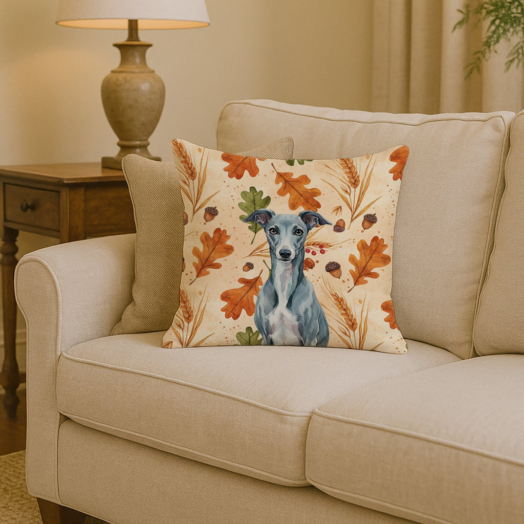 Blue Whippet Heirloom Fall Decorative Throw Pillow 14x14 Indoor Outdoor Accent Cushion, Fabric Cover with Insert for Sofa, Bed, Porch & Living Room