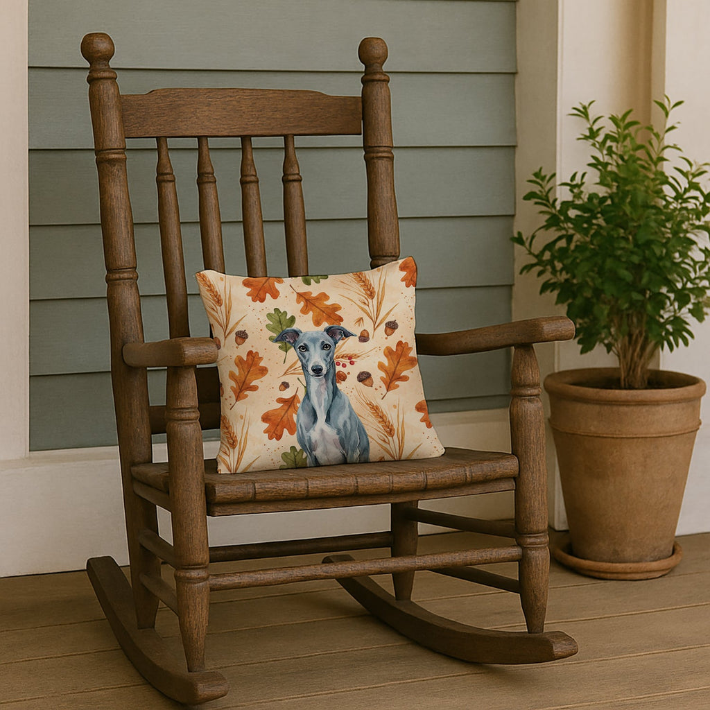 Blue Whippet Heirloom Fall Decorative Throw Pillow 14x14 Indoor Outdoor Accent Cushion, Fabric Cover with Insert for Sofa, Bed, Porch & Living Room