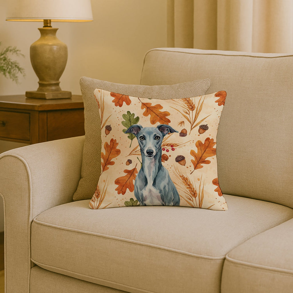 Blue Whippet Heirloom Fall Decorative Throw Pillow 18x18 Indoor Outdoor Accent Cushion, Fabric Cover with Insert for Sofa, Bed, Porch & Living Room
