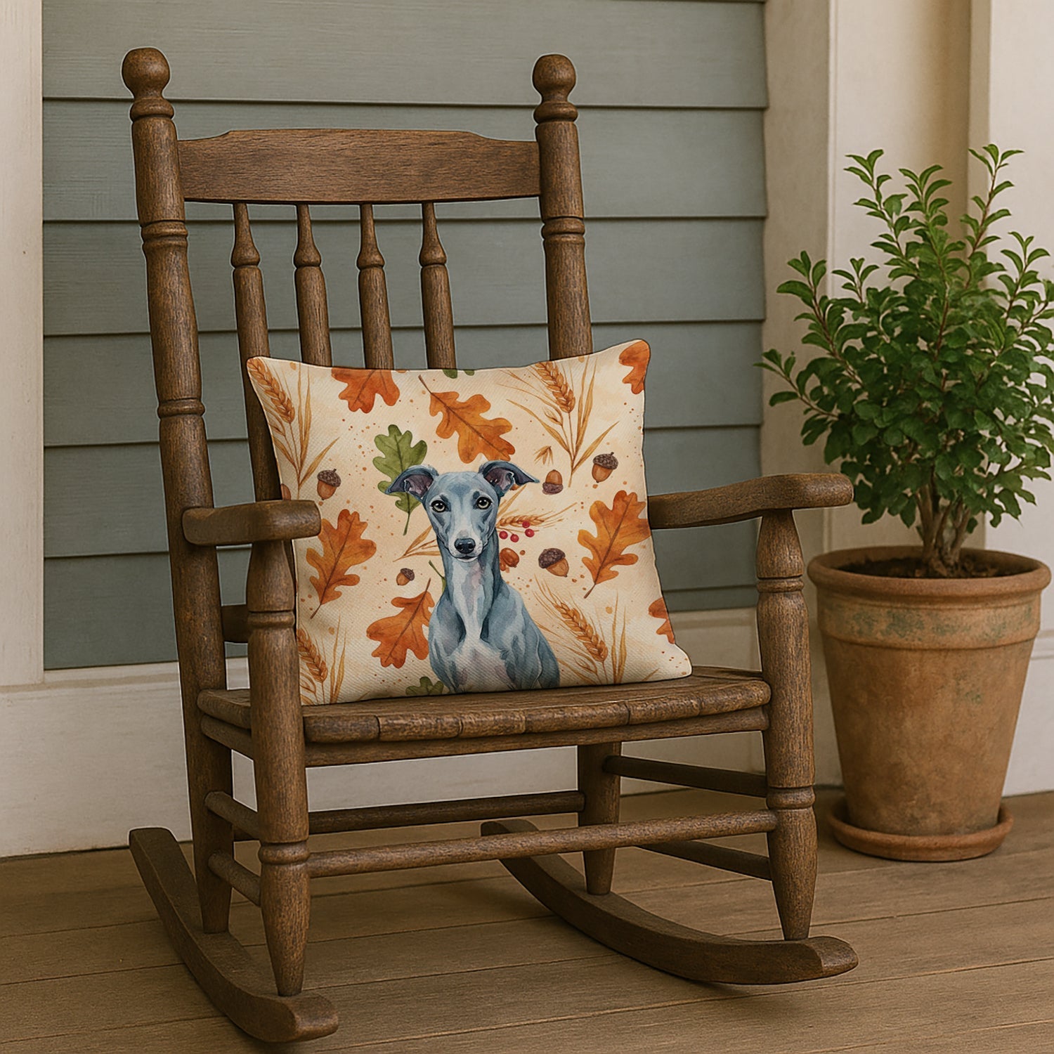 Blue Whippet Heirloom Fall Decorative Throw Pillow 18x18 Indoor Outdoor Accent Cushion, Fabric Cover with Insert for Sofa, Bed, Porch & Living Room