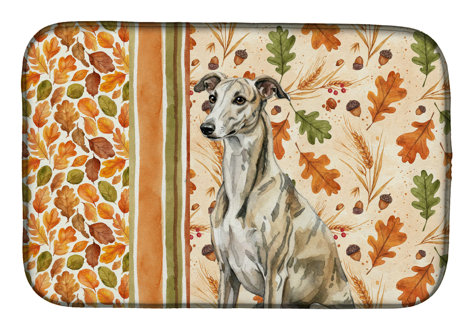 Brindle Whippet Heirloom Fall Dish Drying Mat Absorbent Dish Drying Mat Pad for Kitchen Counter Dish Drainer Mat for Countertop, 14 x 21", Multicolor