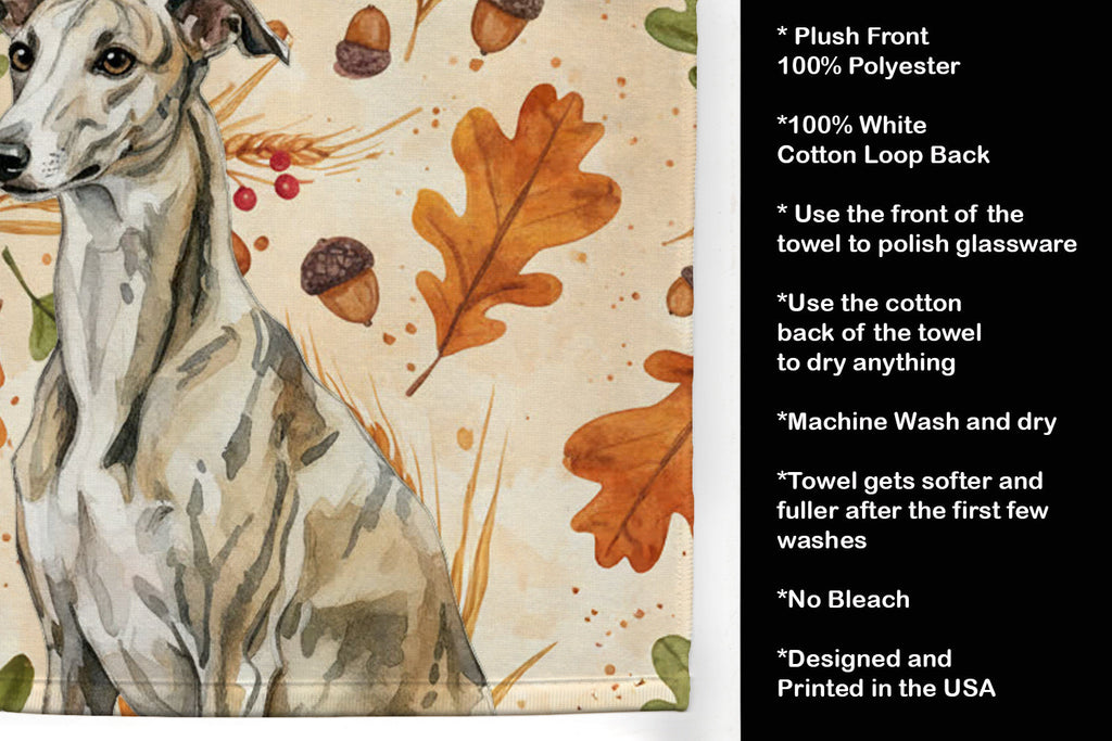 Brindle Whippet Heirloom Fall Kitchen Towel Velour Plush Front and Cotton Loop Back Machine Washable