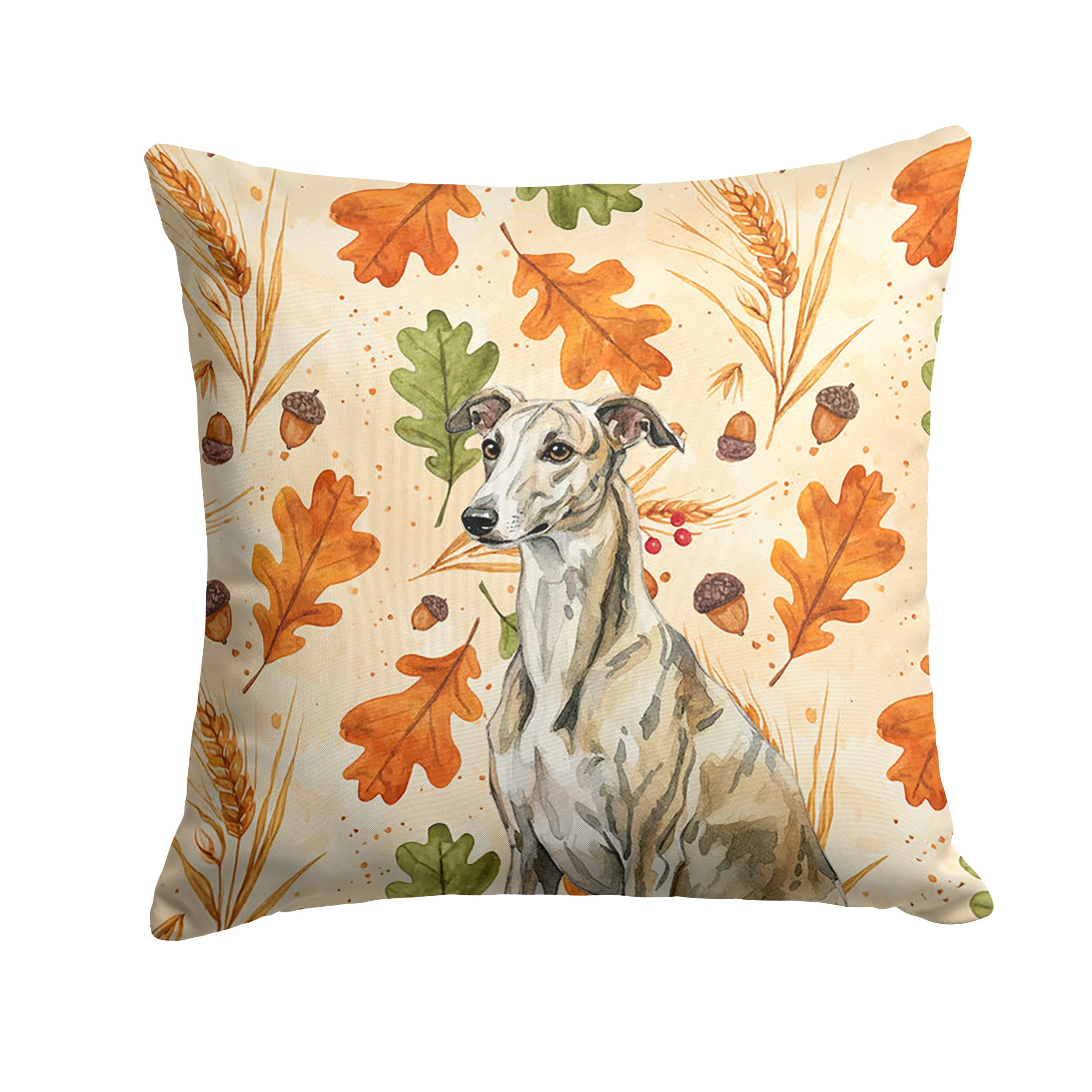 Brindle Whippet Heirloom Fall Decorative Throw Pillow 18x18 Indoor Outdoor Accent Cushion, Fabric Cover with Insert for Sofa, Bed, Porch & Living Room