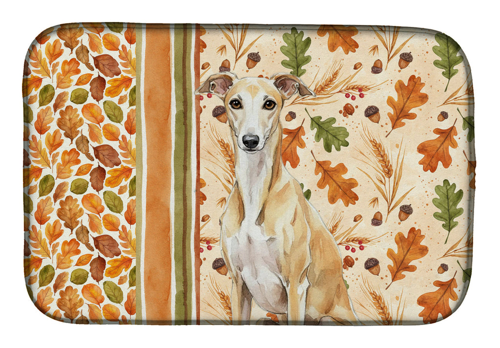 Fawn Whippet Heirloom Fall Dish Drying Mat Absorbent Dish Drying Mat Pad for Kitchen Counter Dish Drainer Mat for Countertop, 14 x 21", Multicolor