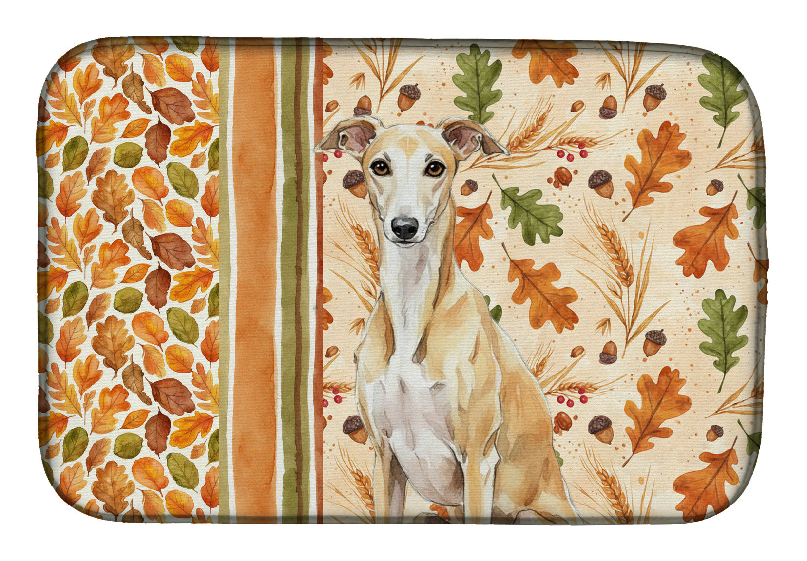 Fawn Whippet Heirloom Fall Dish Drying Mat Absorbent Dish Drying Mat Pad for Kitchen Counter Dish Drainer Mat for Countertop, 14 x 21", Multicolor