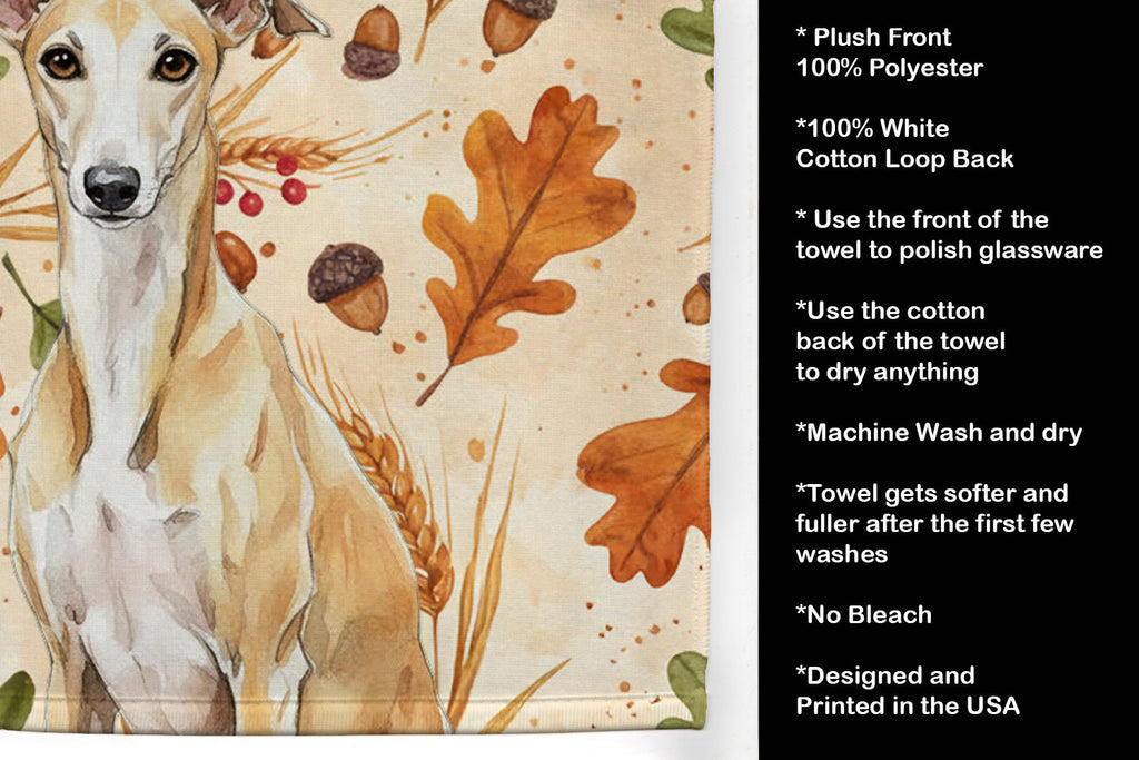 Fawn Whippet Heirloom Fall Kitchen Towel Velour Plush Front and Cotton Loop Back Machine Washable