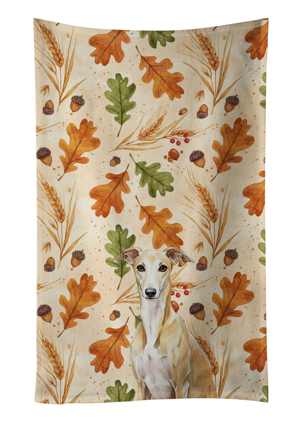 Fawn Whippet Heirloom Fall Kitchen Towel Velour Plush Front and Cotton Loop Back Machine Washable