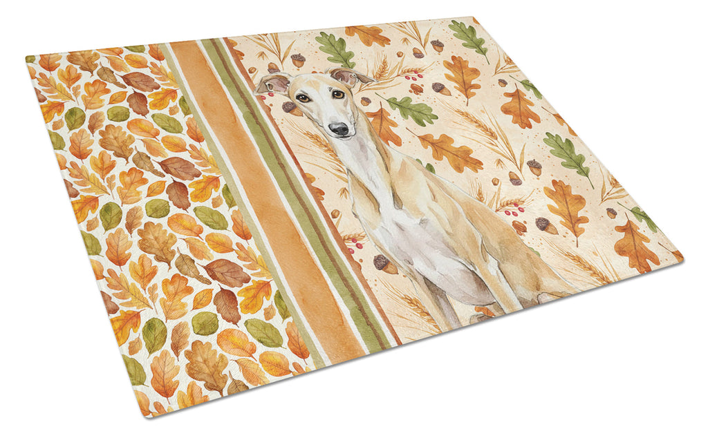 Fawn Whippet Heirloom Fall Cutting Board Tempered Glass Kitchen Cutting Surface, Heat Resistant Chopping, Non-Slip Feet, Food Prep & Serving