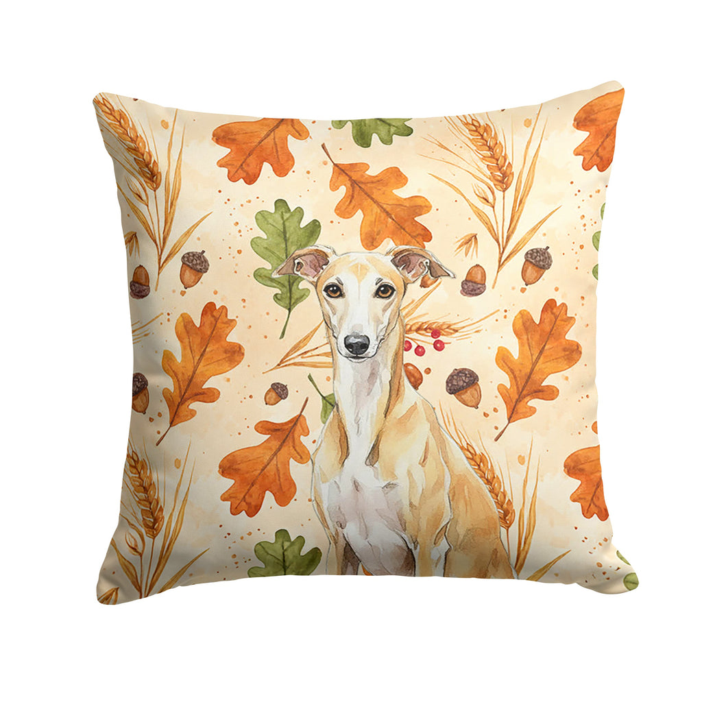 Fawn Whippet Heirloom Fall Decorative Throw Pillow 14x14 Indoor Outdoor Accent Cushion, Fabric Cover with Insert for Sofa, Bed, Porch & Living Room