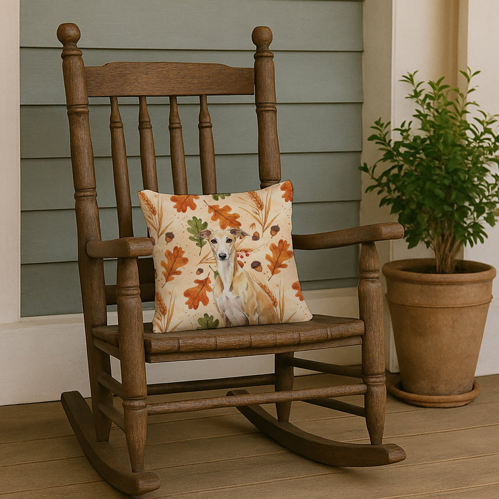 Fawn Whippet Heirloom Fall Decorative Throw Pillow 14x14 Indoor Outdoor Accent Cushion, Fabric Cover with Insert for Sofa, Bed, Porch & Living Room