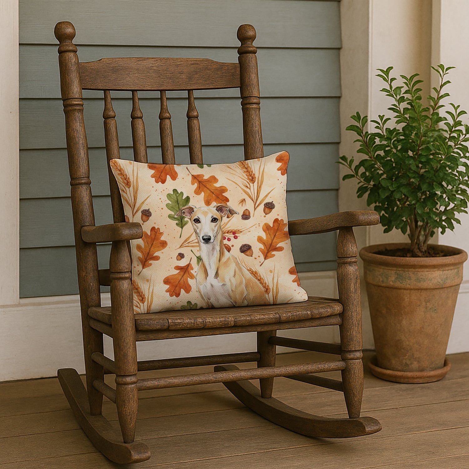 Fawn Whippet Heirloom Fall Decorative Throw Pillow 18x18 Indoor Outdoor Accent Cushion, Fabric Cover with Insert for Sofa, Bed, Porch & Living Room
