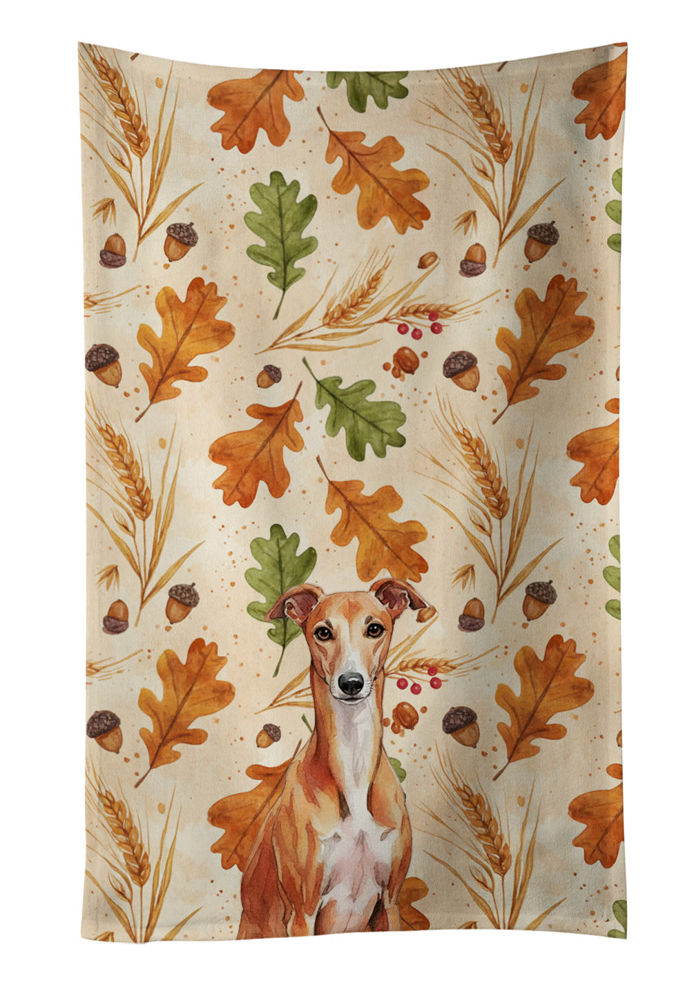 Red Whippet Heirloom Fall Kitchen Towel Velour Plush Front and Cotton Loop Back Machine Washable