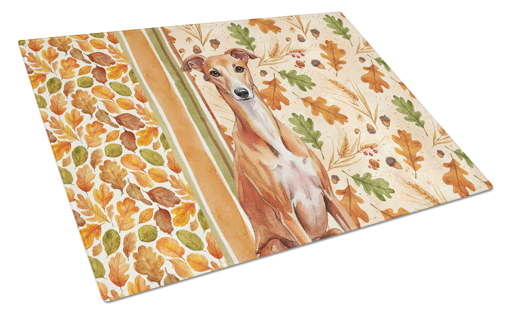 Red Whippet Heirloom Fall Cutting Board Tempered Glass Kitchen Cutting Surface, Heat Resistant Chopping, Non-Slip Feet, Food Prep & Serving