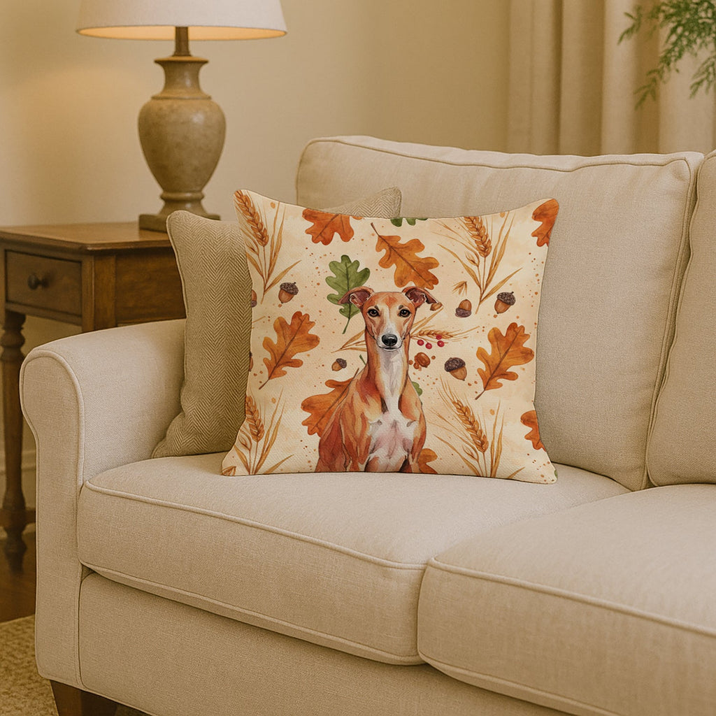 Red Whippet Heirloom Fall Decorative Throw Pillow 14x14 Indoor Outdoor Accent Cushion, Fabric Cover with Insert for Sofa, Bed, Porch & Living Room