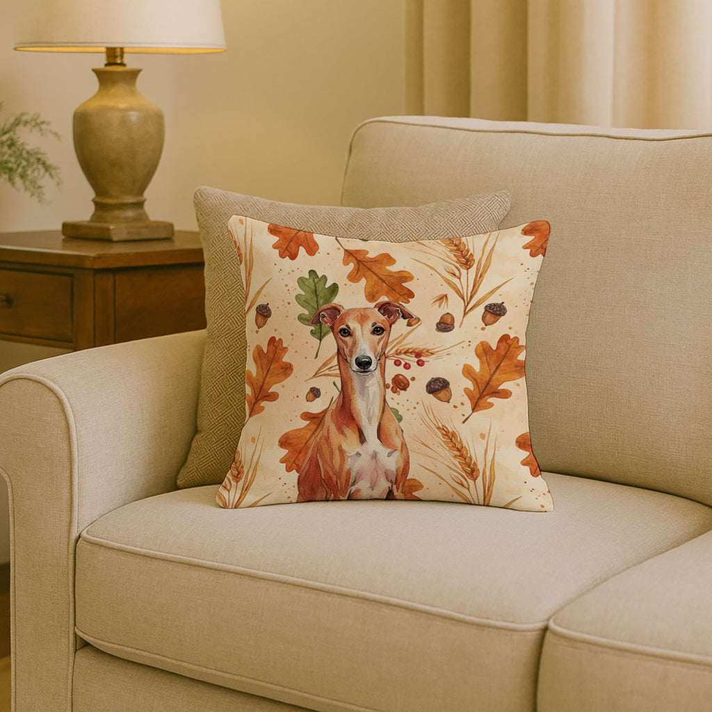 Red Whippet Heirloom Fall Decorative Throw Pillow 18x18 Indoor Outdoor Accent Cushion, Fabric Cover with Insert for Sofa, Bed, Porch & Living Room