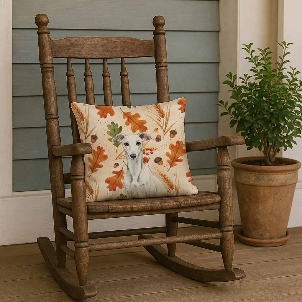 White Whippet Heirloom Fall Decorative Throw Pillow 18x18 Indoor Outdoor Accent Cushion, Fabric Cover with Insert for Sofa, Bed, Porch & Living Room