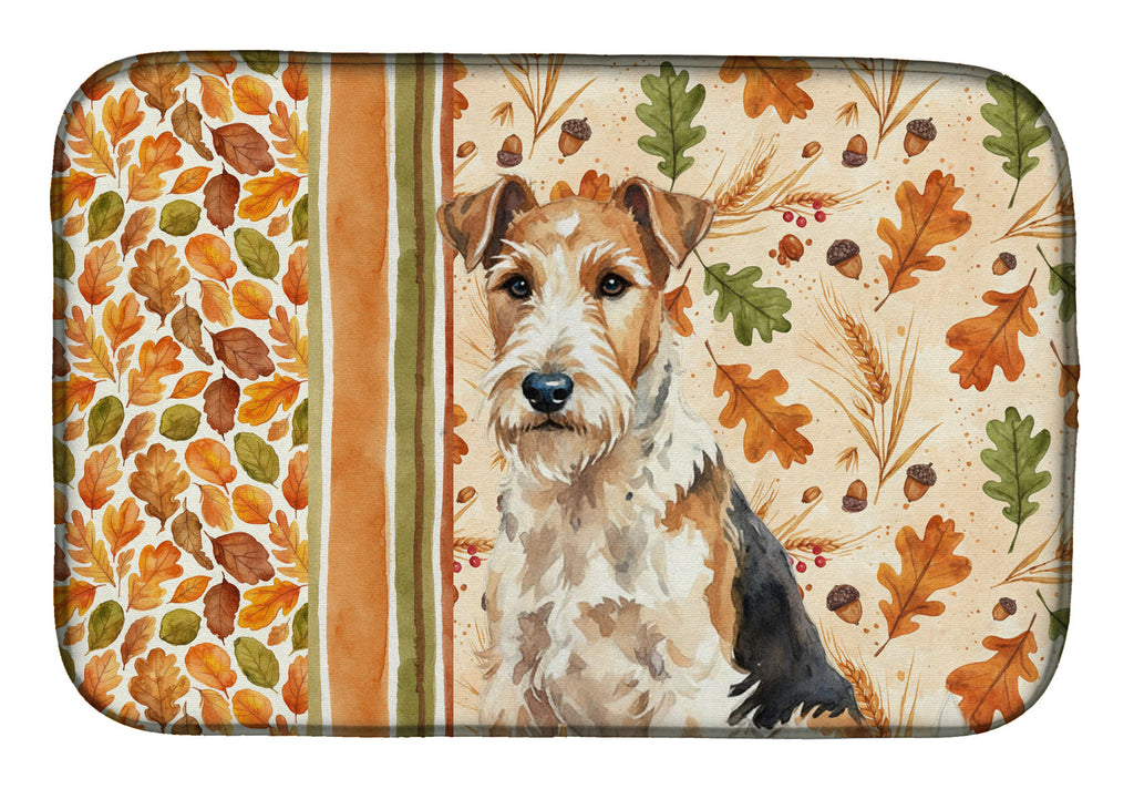 Wire Fox Terrier Heirloom Fall Dish Drying Mat Absorbent Dish Drying Mat Pad for Kitchen Counter Dish Drainer Mat for Countertop, 14 x 21", Multicolor