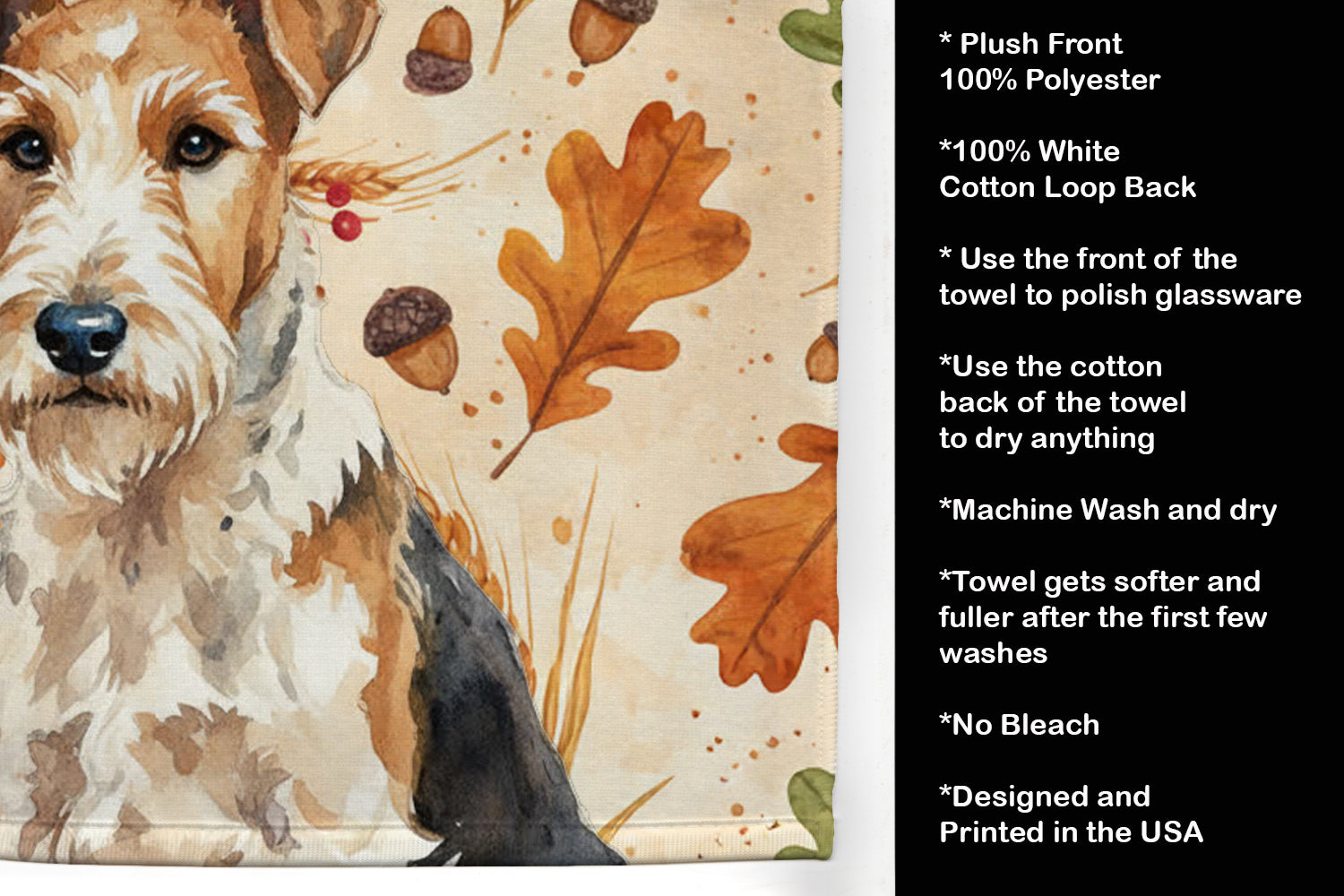 Wire Fox Terrier Heirloom Fall Kitchen Towel Velour Plush Front and Cotton Loop Back Machine Washable