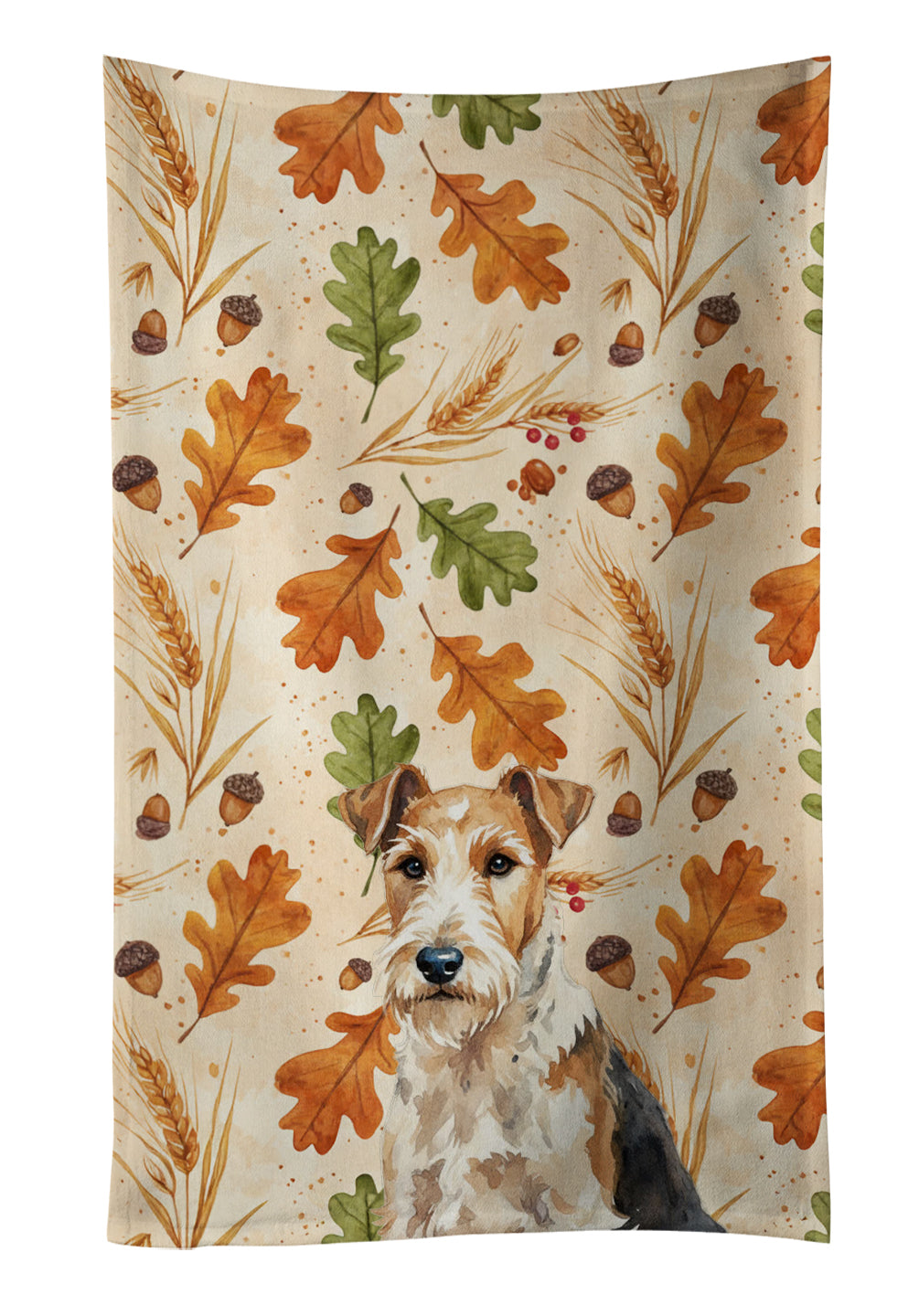 Wire Fox Terrier Heirloom Fall Kitchen Towel Velour Plush Front and Cotton Loop Back Machine Washable