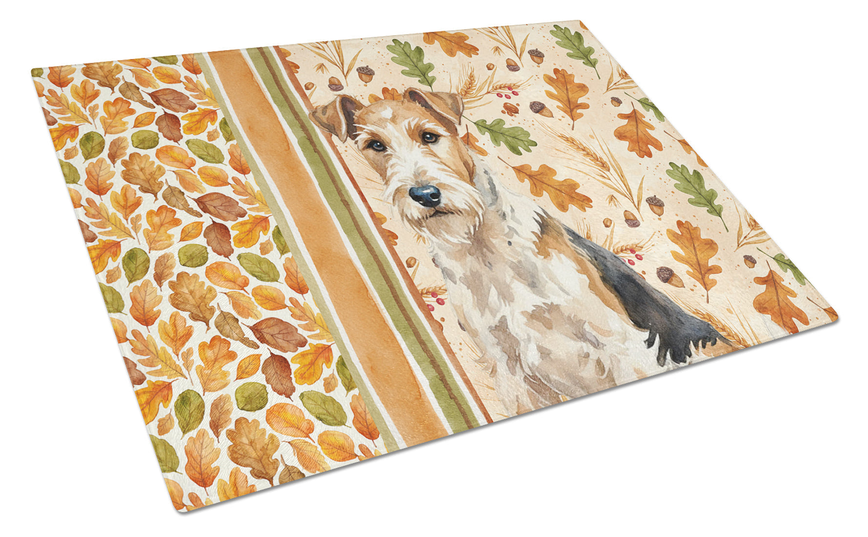 Wire Fox Terrier Heirloom Fall Cutting Board Tempered Glass Kitchen Cutting Surface, Heat Resistant Chopping, Non-Slip Feet, Food Prep & Serving