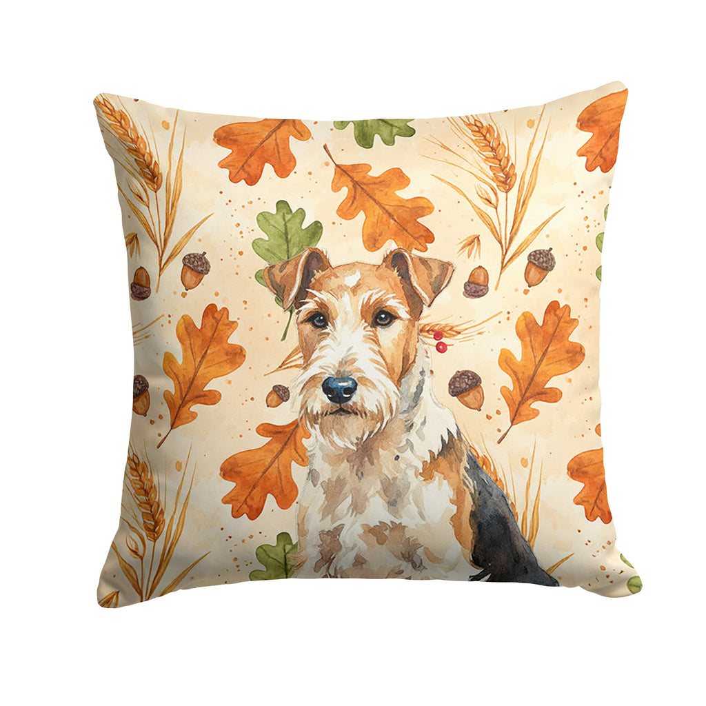 Wire Fox Terrier Heirloom Fall Decorative Throw Pillow 14x14 Indoor Outdoor Accent Cushion, Fabric Cover with Insert for Sofa, Bed, Porch & Living Room
