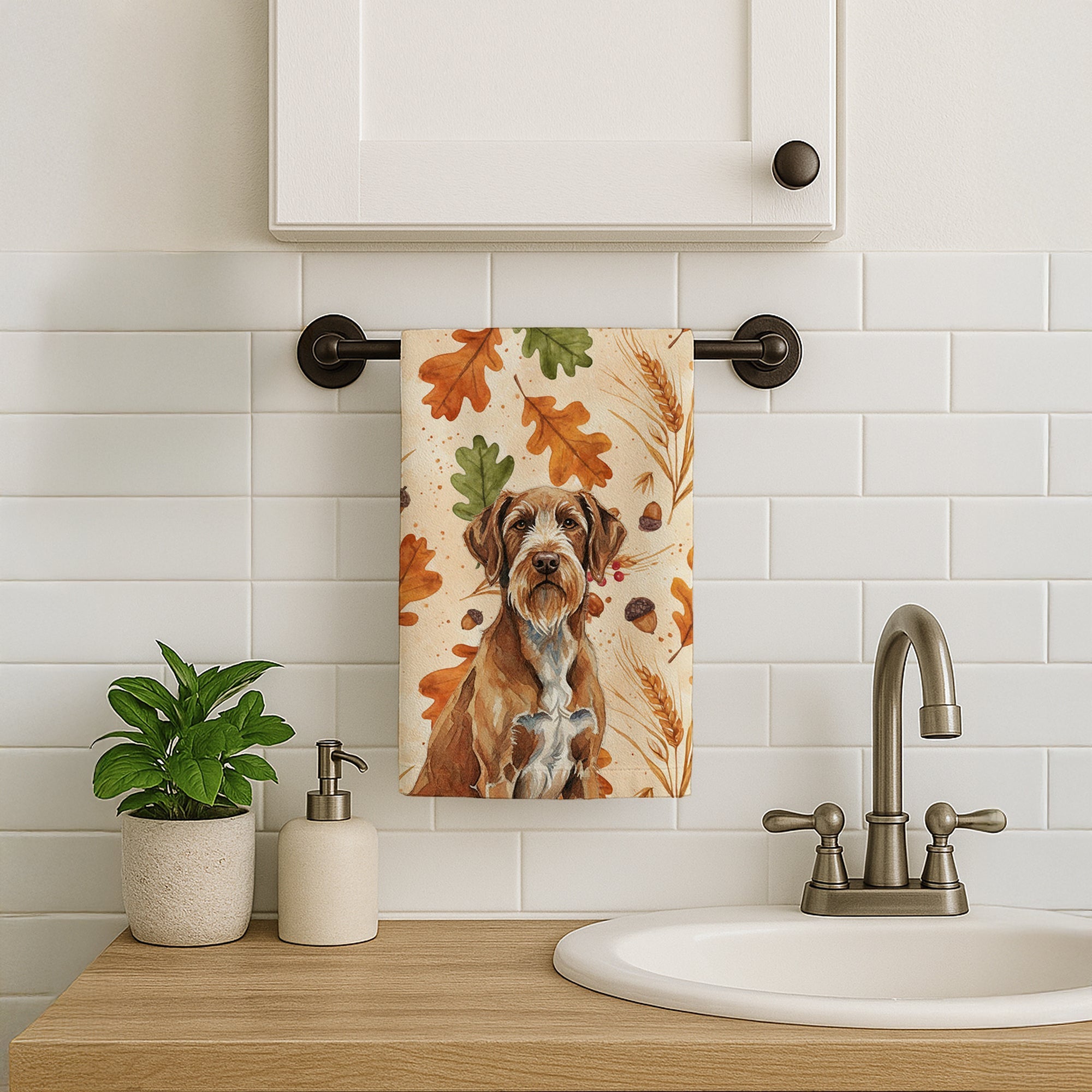Wirehaired Pointing Griffon Heirloom Fall Kitchen Towel Velour Plush Front and Cotton Loop Back Machine Washable