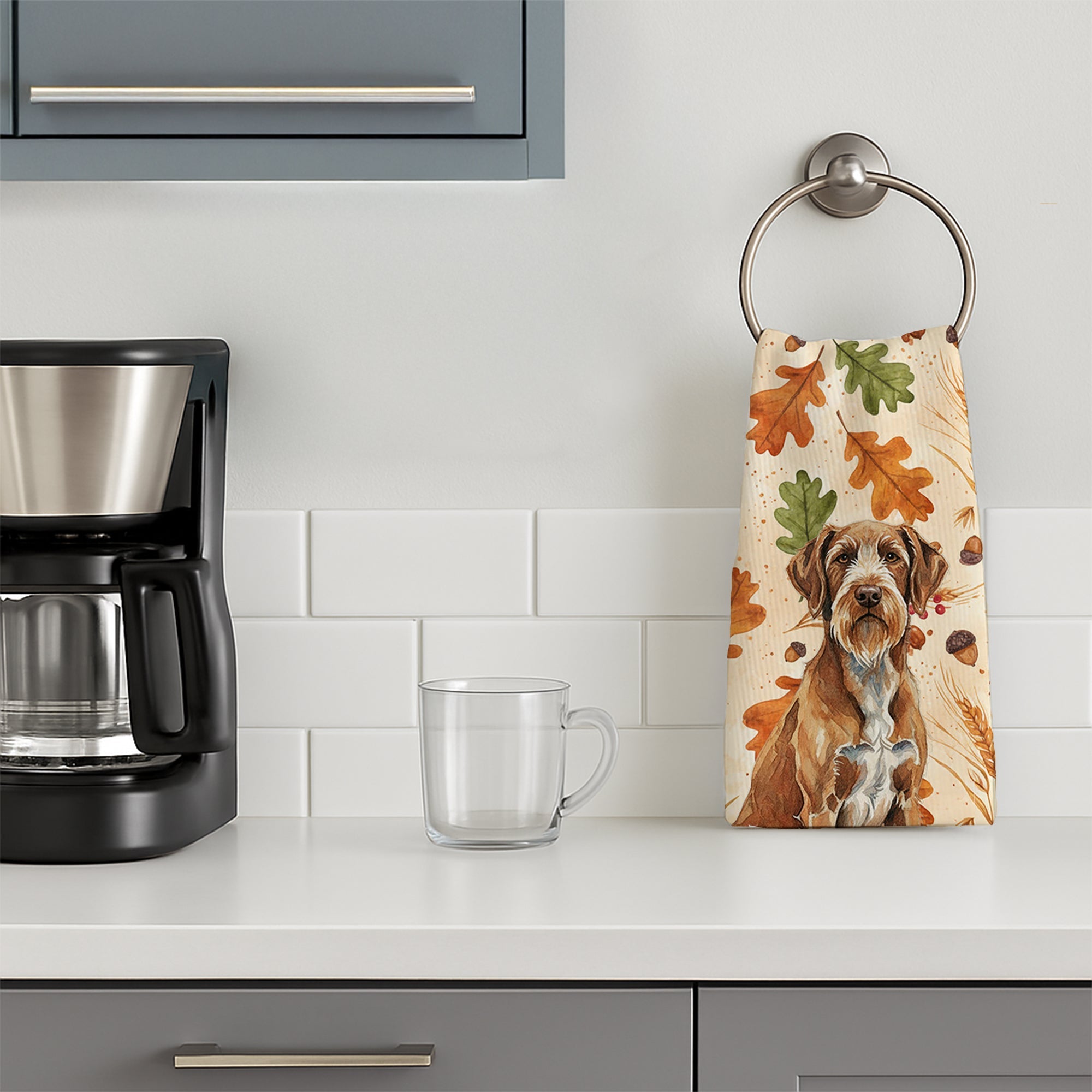 Wirehaired Pointing Griffon Heirloom Fall Kitchen Towel Velour Plush Front and Cotton Loop Back Machine Washable