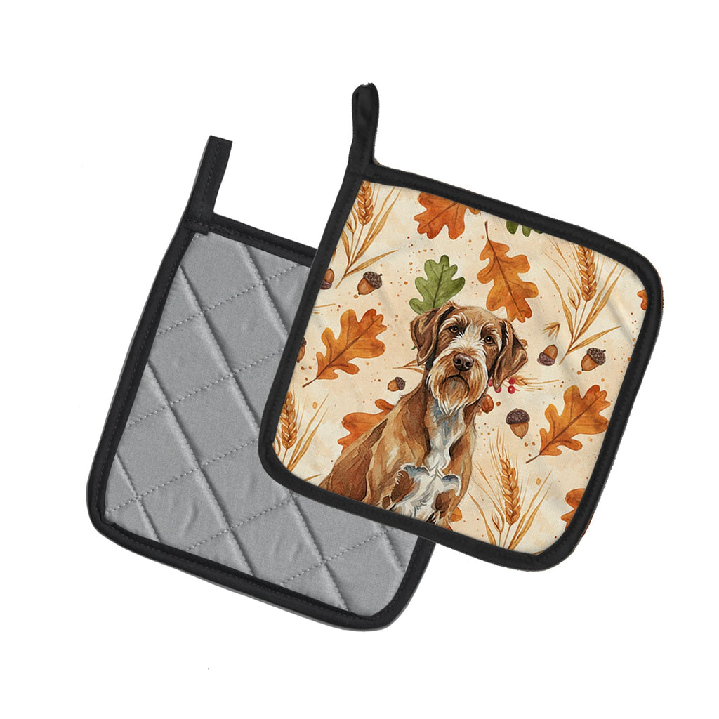 Wirehaired Pointing Griffon Heirloom Fall Pot Holder Set of 2 Heat Resistant Quilted Hot Pads 7.5 x 7.5 Inch, Insulated Kitchen Trivets for Cooking & Baking